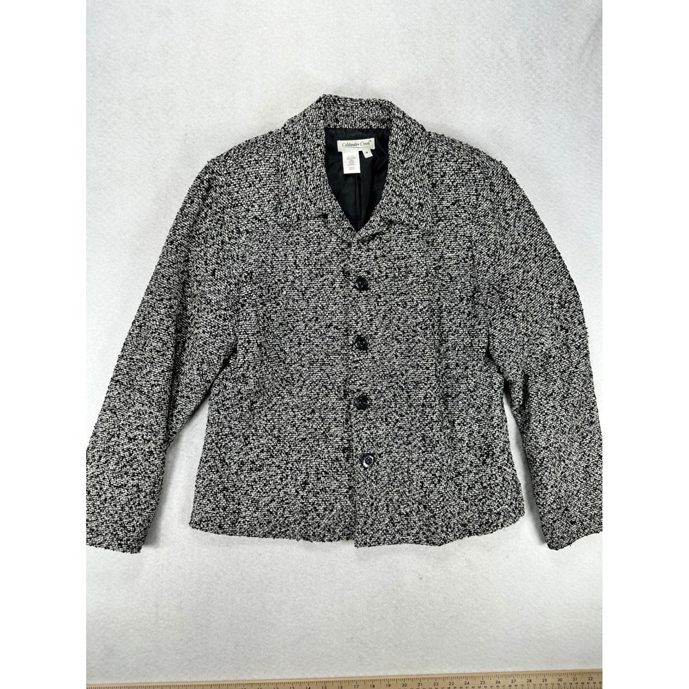 Coldwater Creek Womens Silk Blend Tweed Blazer Jacket Black White Boucle Medium